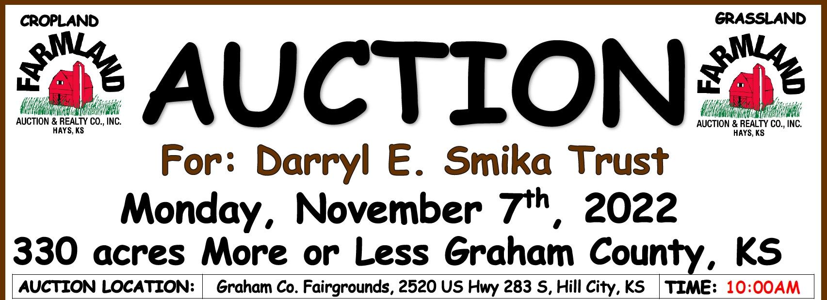 Auction flyer for **Contract Pending** Auction: 330 +/- Acres Graham County, KS
