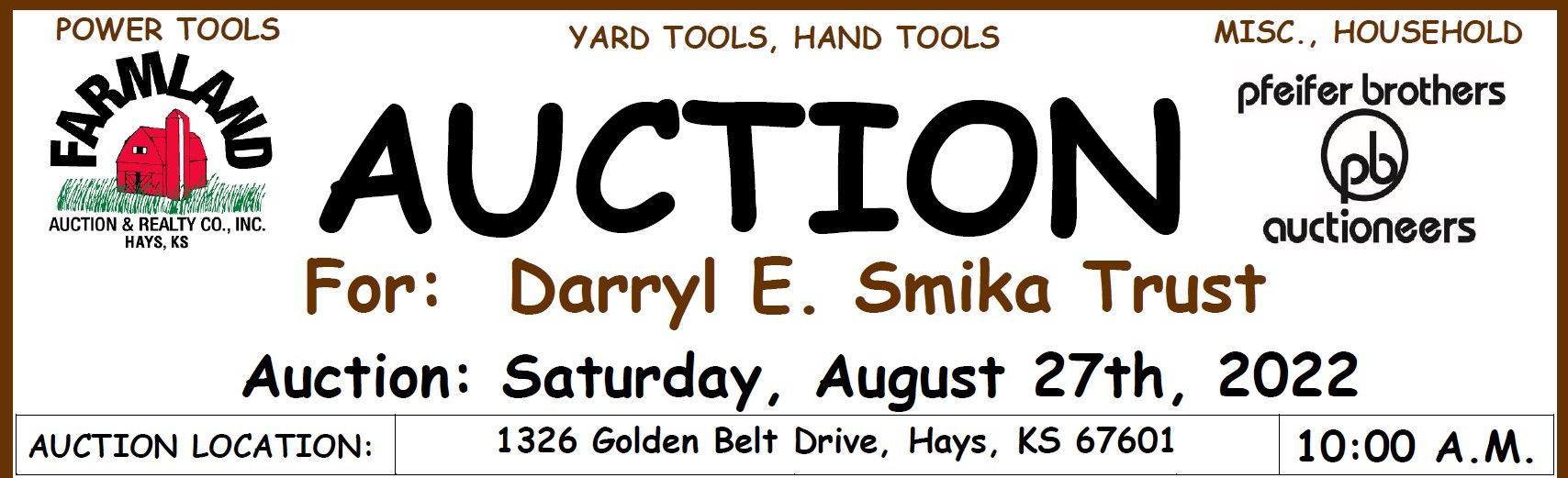 Auction flyer for Personal Property Auction Ellis Co., KS
