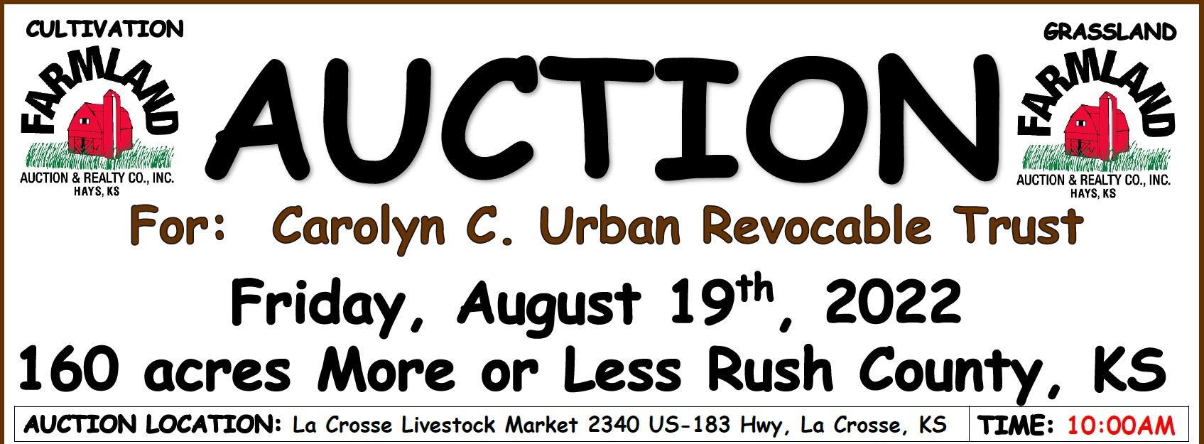 Auction flyer for Auction: 160 acres +/- Rush County, KS