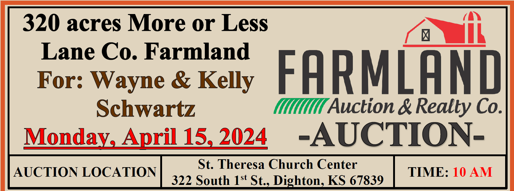 Auction flyer for *UNDER CONTRACT* AUCTION: 320 Acres +/- Lane Co. Farmland
