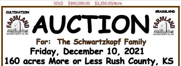 Auction flyer for 160 +/- Acres Rush County KS