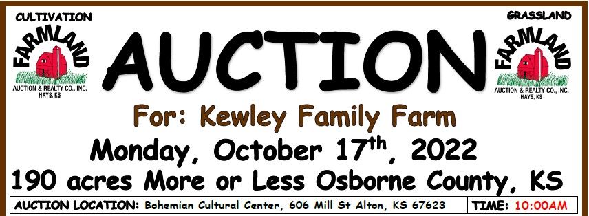 Auction flyer for **SOLD** Auction: 190 Acres +/- Osborne County, Kansas