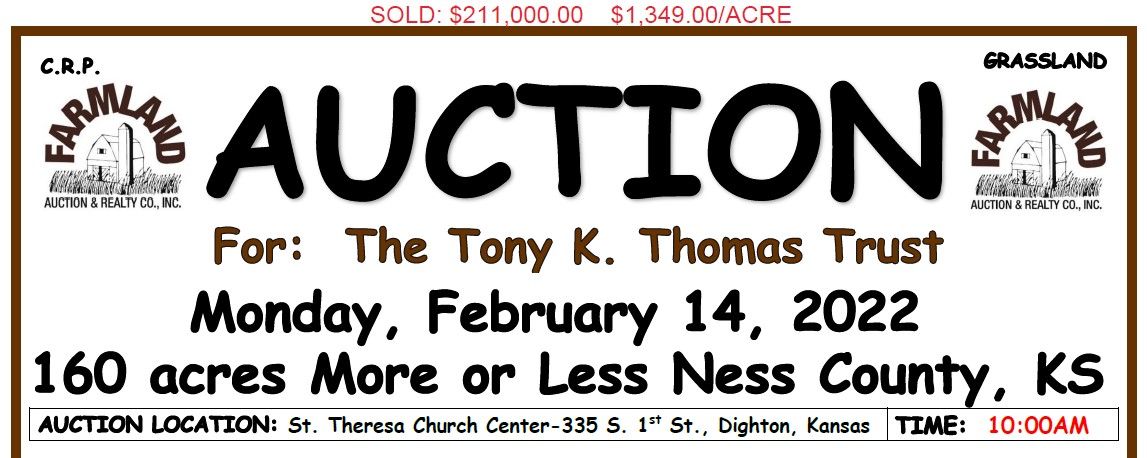 Auction flyer for SOLD!! 160+/- Acres Ness Co. KS