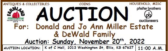 Auction flyer for Personal Property Auction Ellis County, Kansas
