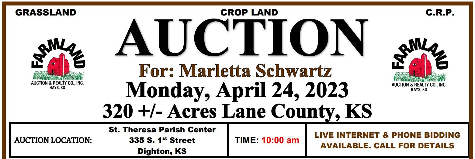 Auction flyer for *SOLD* 320 +/ Acres Lane County, KS