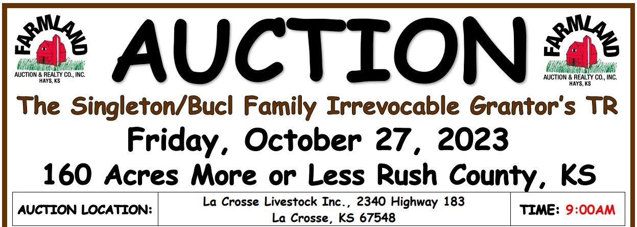Auction flyer for *SOLD* Auction: 160 Acres +/- Rush County, KS
