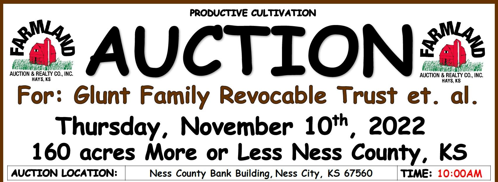 Auction flyer for **SOLD**Auction: 160 +/- Acres Ness Co., Kansas