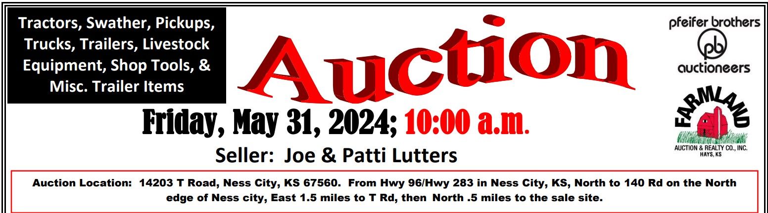 Auction flyer for Farm Machinery Auction: Friday, May 31, 2024; 10:00 a.m.