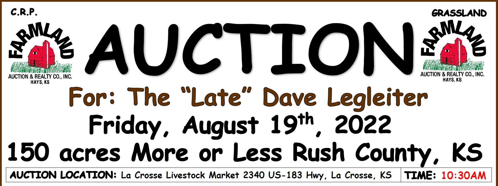 Auction flyer for Auction : 150 acres +/- Rush County, KS
