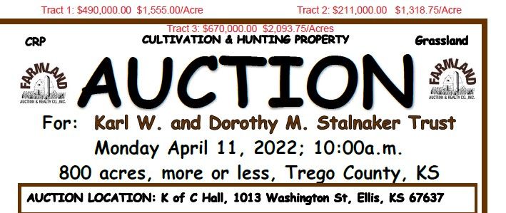 Auction flyer for SOLD!!! Auction: 800 Acres +/- Trego Co., KS