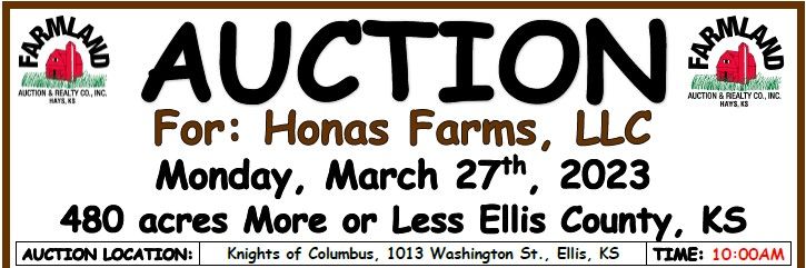 Auction flyer for *SOLD* Auction: 480 acres +/- Ellis County, KS