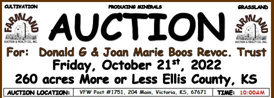 Auction flyer for **SOLD** Auction: 260 +/- Acres Ellis County, Kansas